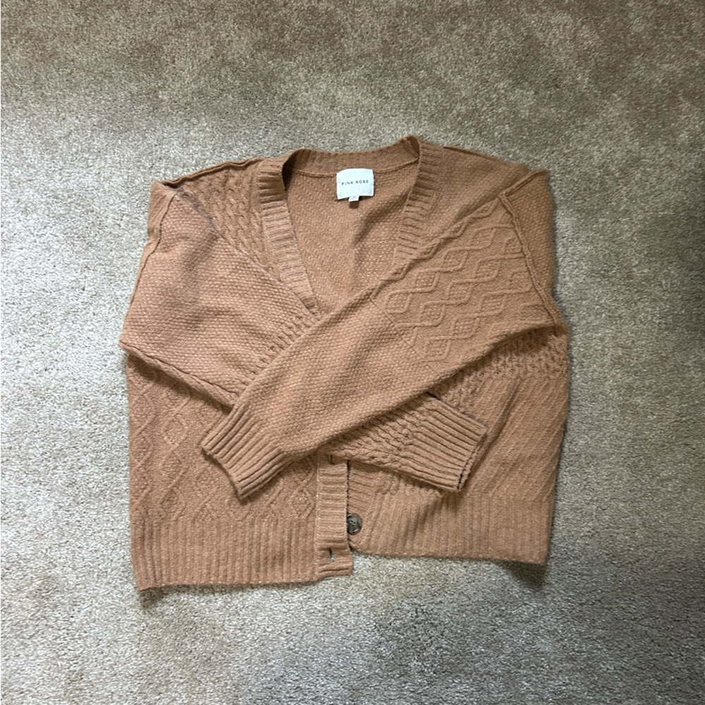 Brown medium pink rose cardigan